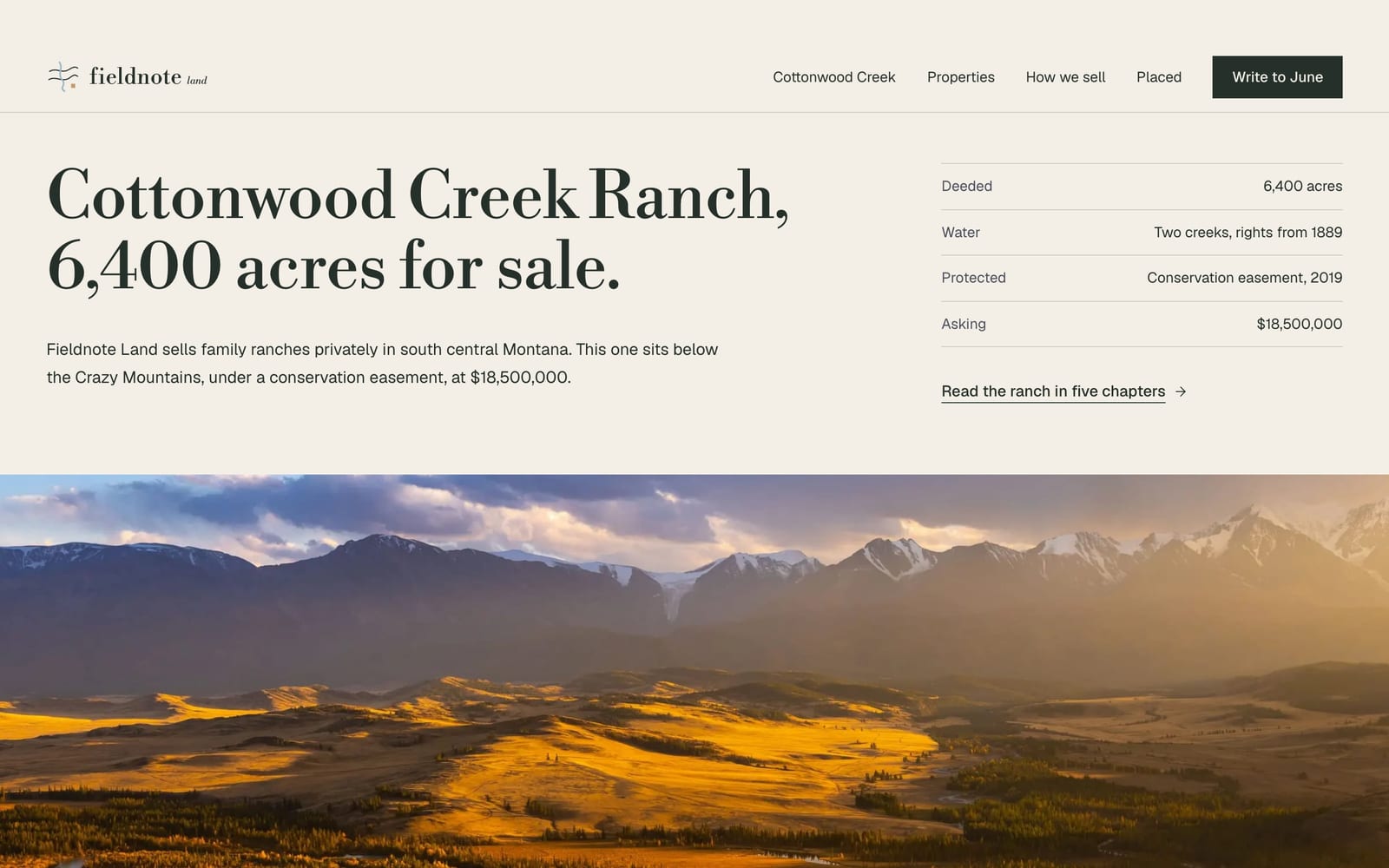 Land brokerage website design: Fieldnote Land home page, premium design-led style