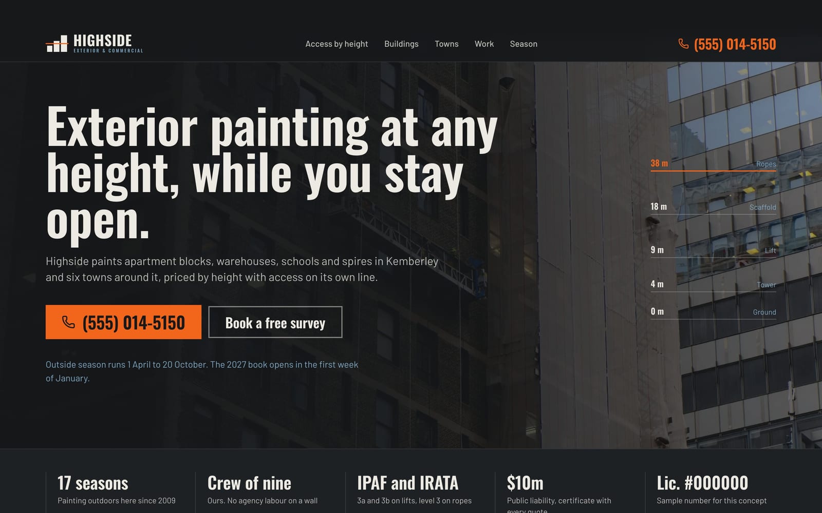 Painting contractor website design: Highside Exterior & Commercial Painting home page, bold and industrial style