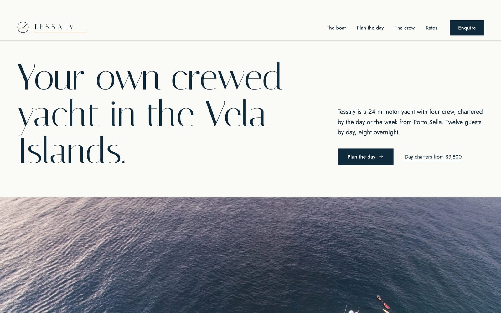 Yacht charter website design: Tessaly Yachting home page, premium design-led style